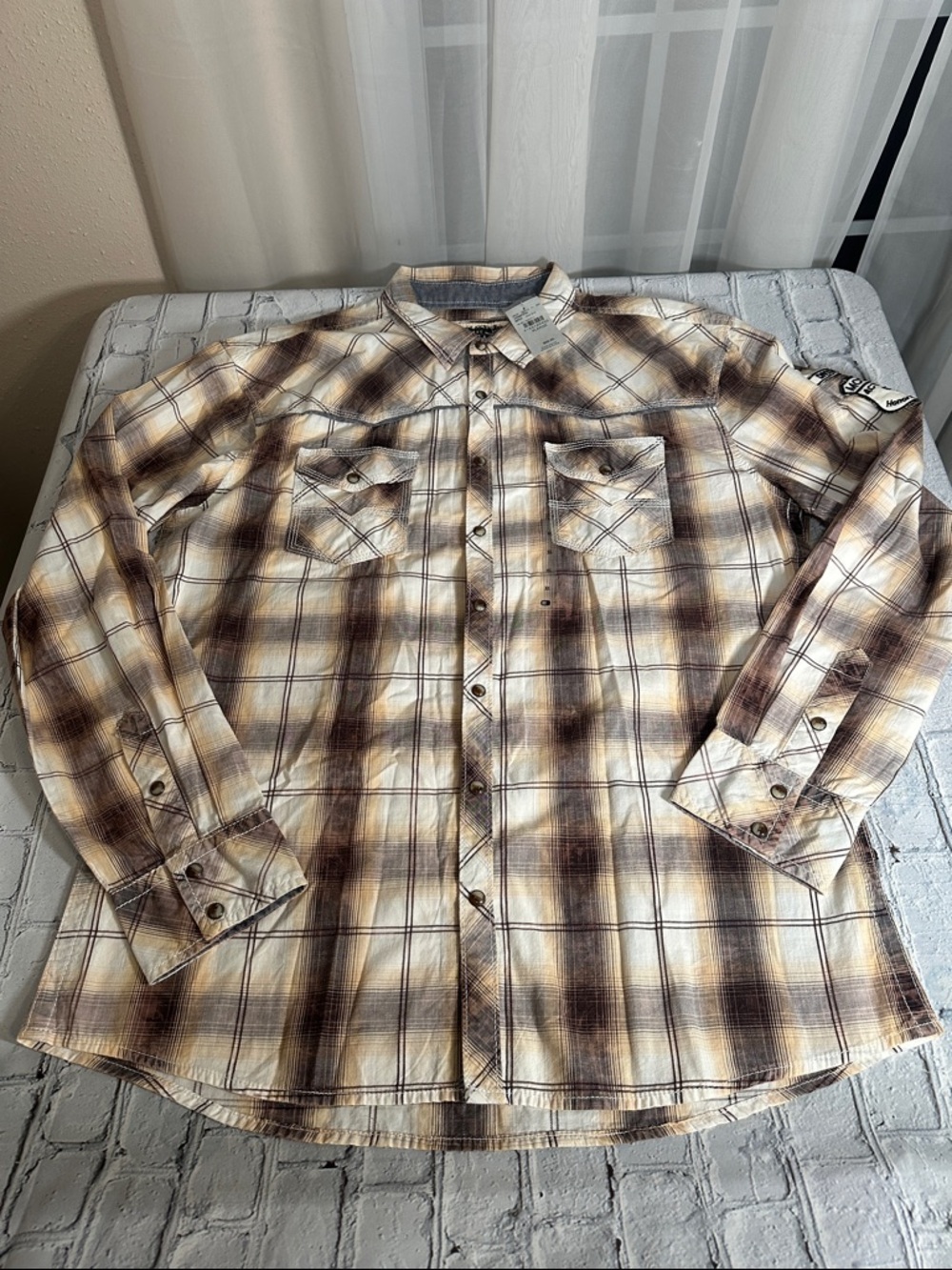 Buckle BKE Athletic Fit Brown Tan Plaid Men's Long Sleeve Shirt Snap Up XL NEW